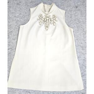 Trina Turk Top, Jewel Embellished Neckline, Split Hem, Sleeveless, Womens Sz M